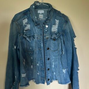 Cello Blue Distressed Jean Jacket with Raw Hem